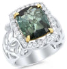 LARGE 5.30CT DIAMOND & AAA TOURMALINE 18K 2 TONE GOLD 3D CUSHION ENGAGEMENT RING