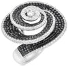 LARGE 2.85CT WHITE & BLACK DIAMOND 14KT WHITE GOLD MULTI ROW SWIRL FLOWER RING