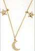 ESTATE .20CT DIAMOND 14KT YELLOW GOLD 3D MOON & STAR BY THE YARD LOVE NECKLACE