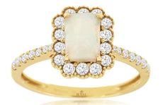 1.18CT DIAMOND & AAA OPAL 14K YELLOW GOLD 3D SQUARE & ROUND FILIGREE FLORAL RING