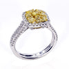 WIDE .96CT WHITE & FANCY YELLOW DIAMOND 18K 2 TONE GOLD MULTI SHAPE CLUSTER RING