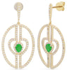 1.02CT DIAMOND & AAA EMERALD 14K YELLOW GOLD DOUBLE HEART OVAL FUN LOVE EARRINGS
