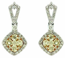 ESTATE 1.33CT WHITE & FANCY YELLOW DIAMOND 14K TWO TONE GOLD 3D HANGING EARRINGS
