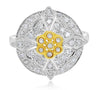 ESTATE .41CT DIAMOND 14KT 2 TONE GOLD 3D ROUND FLOWER FILIGREE CIRCULAR FUN RING
