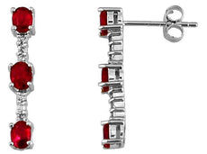 1.37CT DIAMOND & AAA RUBY 14KT WHITE GOLD OVAL & ROUND 3 STONE HANGING EARRINGS