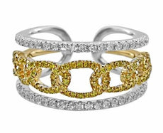 WIDE .75CT WHITE FANCY YELLOW DIAMOND 18K 2 TONE GOLD OVAL LINK ANNIVERSARY RING