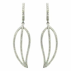 ESTATE .60CT DIAMOND 18K WHITE GOLD CLASSIC LEAF TEAR DROP LOVE HANGING EARRINGS