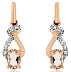 .90CT DIAMOND & AAA MORGANITE 14KT ROSE GOLD 3D OVAL TEAR DROP HANGING EARRINGS