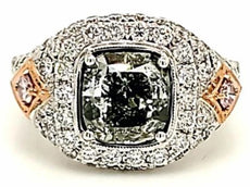 LARGE 4.91CT WHITE GREEN & PINK DIAMOND 18K WHITE & ROSE GOLD 3D ENGAGEMENT RING