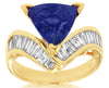 ESTATE 3.9CT DIAMOND & AAA TANZANITE 14KT YELLOW GOLD 3D V SHAPE ENGAGEMENT RING