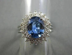 ANTIQUE LARGE 3.22CT DIAMOND & AAA SAPPHIRE 14K WHITE GOLD CLUSTER RING STUNNING