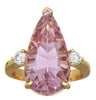 ESTATE EXTRA LARGE 14.34CT DIAMOND & AAA KUNZITE 18K YELLOW GOLD ENGAGEMENT RING