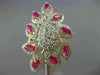 ESTATE LARGE 3.69CT DIAMOND & AAA RUBY 14KT WHITE & YELLOW GOLD FLOWER LEAF RING