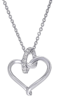 ESTATE .05CT DIAMOND 18KT WHITE GOLD 3D CLASSIC LOVE KNOT HEART FLOATING PENDANT