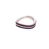 .73CT DIAMOND & AAA RUBY & AAA SAPPHIRE 18KT WHITE GOLD THREE ROW SWIRL FUN RING