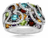 ESTATE LARGE 3.68CT DIAMOND & AAA MULTI GEM 14K WHITE GOLD 3D RAINBOW HEART RING