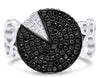 ESTATE WIDE .86CT WHITE & BLACK DIAMOND 14KT WHITE GOLD PIZZA PIE FUN RING