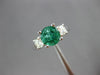 ESTATE 1.70CT DIAMOND & EMERALD 14K WHITE GOLD 3D 3 STONE ENGAGEMENT RING #27134