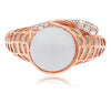 ESTATE LARGE .16CT DIAMOND & AAA WHITE AGATE 18KT ROSE GOLD CIRCULAR SNAKE RING