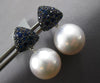 ESTATE LARGE 1.33CT AAA SAPPHIRE & SOUTH SEA PEARL 18KT WHITE GOLD FUN HANGING EARRINGS