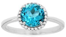 LARGE 1.65CT DIAMOND & AAA BLUE TOPAZ 14K WHITE GOLD ROUND CLASSIC HALO FUN RING