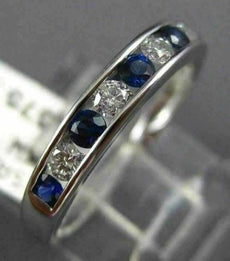 ESTATE .45CT DIAMOND & SAPPHIRE 18K WHITE GOLD 3D SEMI ETERNITY ANNIVERSARY RING