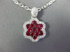 ESTATE 1.07CT DIAMOND & AAA RUBY 18KT WHITE GOLD CLASSIC CLUSTER FLOWER PENDANT