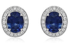 7.24CT DIAMOND & AAA SAPPHIRE 18KT WHITE GOLD 3D OVAL & ROUND FILIGREE EARRINGS