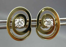 ESTATE DIAMOND 14KT YELLOW GOLD OVAL ETOILE SOLITAIRE EARRINGS E/F VVS #23018