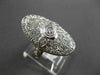 ANTIQUE LARGE 1.10CT DIAMOND 14KT WHITE GOLD FILIGREE OVAL FLORAL COCKTAIL RING