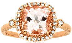 LARGE 2.18CT DIAMOND & AAA MORGANITE 14K ROSE GOLD CUSHION & ROUND HALO FUN RING