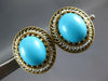 ANTIQUE LARGE AAA TURQUOISE & PEARL 14K YELLOW GOLD OVAL FILIGREE EARRINGS 27292