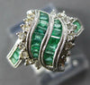 ESTATE WIDE 1.18CT DIAMOND & AAA EMERALD 14KT WHITE GOLD CLASSIC LEAF FUN RING