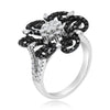 1.07CT WHITE & BLACK DIAMOND 18KT WHITE GOLD MULTI HEART FLOWER FRIENDSHIP RING