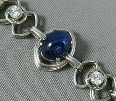 ANTIQUE LARGE 15.0CT DIAMOND & AAA CABOCHON SAPPHIRE PLATINUM 3D TENNIS BRACELET