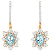 1.46CT DIAMOND & AAA AQUAMARINE 14KT ROSE GOLD OVAL & ROUND LEVERBACK EARRINGS