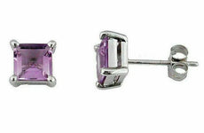 1.85CT AAA AMETHYST 14KT WHITE GOLD 3D ASSCHER CUT SQUARE CLASSIC STUD EARRINGS