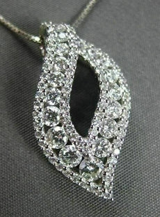ANTIQUE 1.09CT ROUND DIAMOND 18KT WHITE GOLD LEAF FLOATING DROP PENDANT & CHAIN