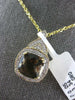 LARGE 3.39CT DIAMOND & AAA SMOKEY TOPAZ 14K YELLOW GOLD CUSHION FLOATING PENDANT