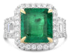 LARGE 8.11CT DIAMOND & AAA EMERALD 18KT WHITE GOLD SQUARE HALO ENGAGEMENT RING