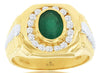 1.5CT DIAMOND & AAA EMERALD 14K 2 TONE GOLD OVAL & ROUND BEZEL CHANNEL MENS RING