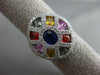 ESTATE LARGE 3.56CT DIAMOND & MULTI COLOR SAPPHIRE 18KT GOLD FILIGREE OVAL RING