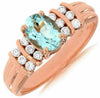 ESTATE .93CT DIAMOND & AAA AQUAMARINE 14K ROSE GOLD OVAL & ROUND ENGAGEMENT RING