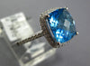 LARGE 4.20CT DIAMOND & AAA BLUE TOPAZ 14KT WHITE GOLD CUSHION FILIGREE FUN RING