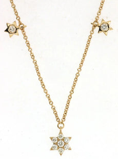 .16CT DIAMOND 14KT YELLOW GOLD 3D STAR OF DAVID MAGEN DAVID BY THE YARD NECKLACE