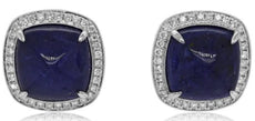 LARGE 37.49CT DIAMOND & AAA TANZANITE 18KT WHITE GOLD 3D SQUARE CLIP ON EARRINGS