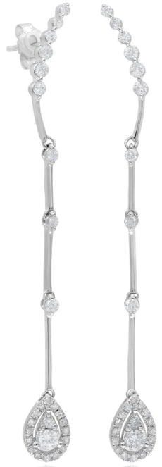 .75CT DIAMOND 14KT WHITE GOLD 3D CLUSTER TEAR DROP BY THE YARD JOURNEY EARRINGS