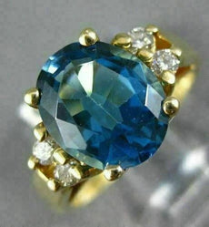 ANTIQUE 2.35CT ROUND DIAMOND & AAA OVAL BLUE TOPAZ 14KT YELLOW GOLD RING #16494