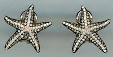LARGE 1.10CT WHITE & CHOCOLATE FANCY DIAMOND 14KT ROSE GOLD 3D STARFISH EARRINGS