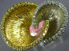 WIDE .34CT WHITE & FANCY YELLOW DIAMOND 18K 2 TONE GOLD DOUBLE SHELL FLOWER RING